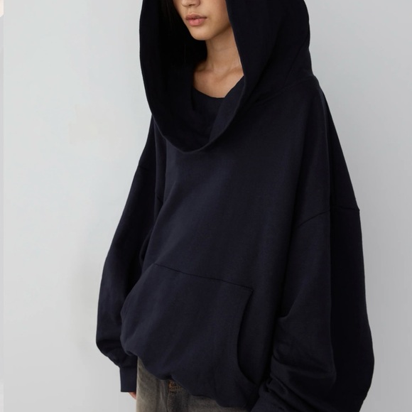 OAK + FORT High Neck Oversized Hoodie Sz S  Black Slouchy Boxy Edgy Grunge Punk - Picture 2 of 11